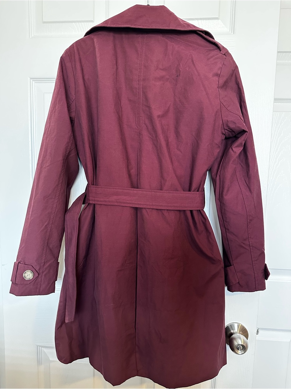 Abercrombie & Fitch Burgundy Double-Breasted Trench Coat Size Small - Picture 5 of 12